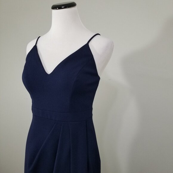 BHLDN Blue Caron Dress Size 2 Womens Sleeveless Crepe V Neck Petal Slit Midi - Picture 3 of 10
